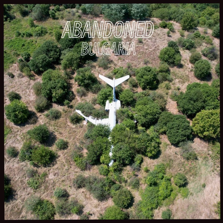 An abandoned airliner overgrown by bushes, seen from directly above